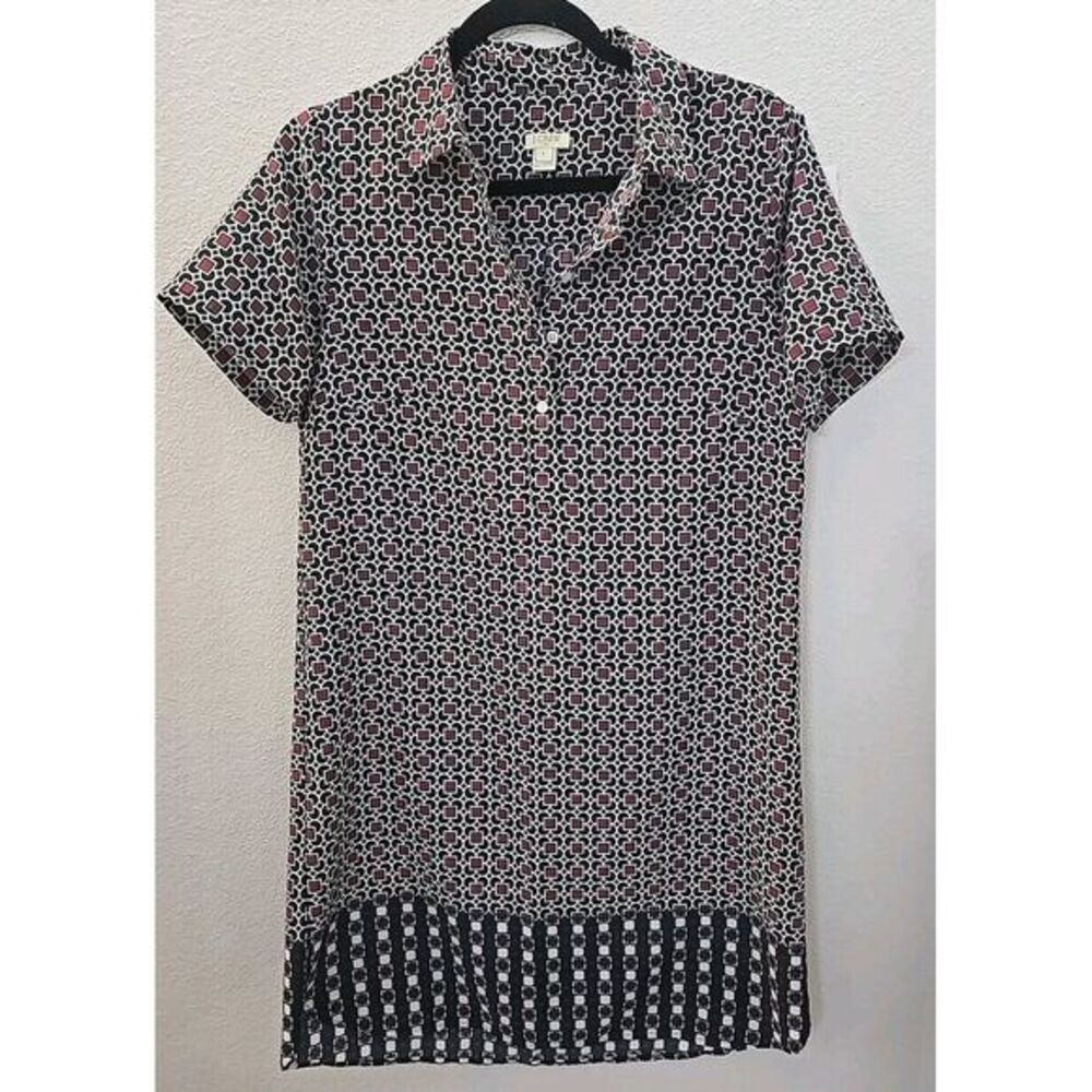 J. Crew Red Black Green Button‎ Collared Short Sleeve Shirt Shift Dress Size 6